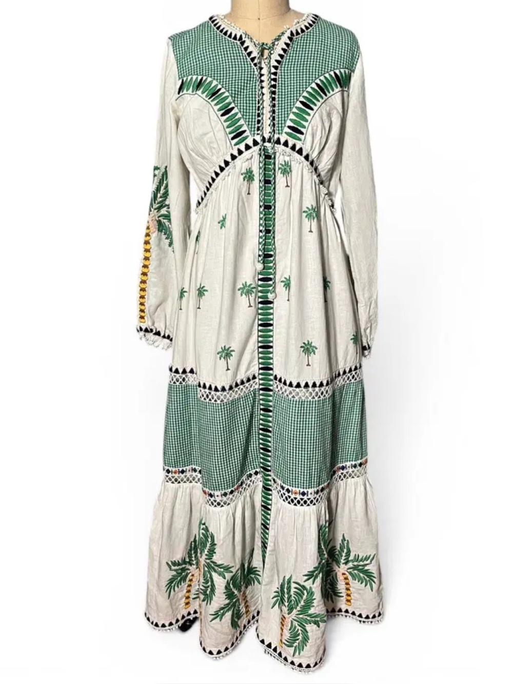 FARM Rio Bohemian Linen Maxi Dress with Green Palm Embroidery - Picture 14 of 14